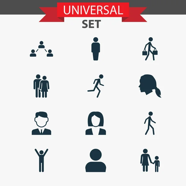 Menschen Ikonen gesetzt. Sammlung von glücklichen, Geschäftsfrau, Familie und andere Elemente. beinhaltet auch Symbole wie laufen, weiblich, Mitglied. — Stockillustration Menschen Ikonen gesetzt. Sammlung von glücklichen, Geschäftsfrau, Familie und andere Elemente. beinhaltet auch Symbole wie laufen, weiblich, Mitglied. — Stockvektor