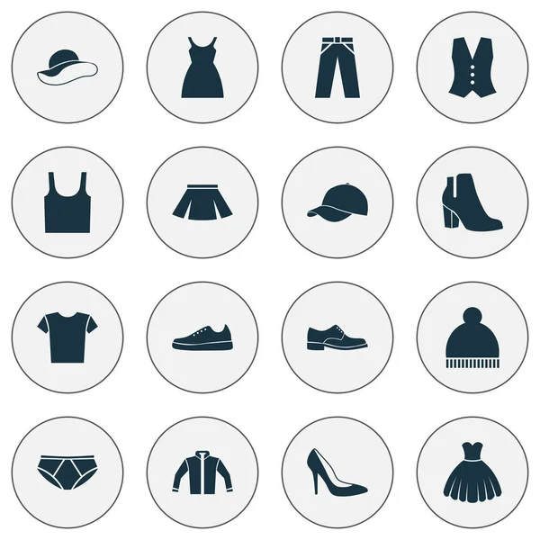 Šaty ikony nastavit. Sběr pata boty, Elegance, tenisky a dalších prvků. Také zahrnuje symboly, jako jsou nenáročné, spodky, šaty. — Stockový vektor