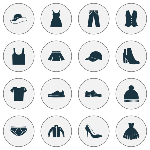 Dress Icons Set. Collection Of Heel Footwear, Elegance, Sneakers And Other Elements. Also Includes Symbols Such As Casual, Underpants, Dress.
