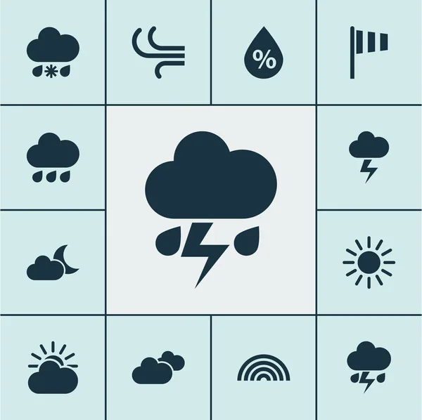 Climate Icons Set. Collection Of Colors, Wet, Weather And Other Elements. Also Includes Symbols Such As Vane, Rainbow, Lightning. — Stock Vector