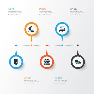 Sanayi Icons Set. Giriş, bakım, duvar ve diğer öğeleri koleksiyonu. Ayrıca tuğla, bakım, giriş gibi simgeler içerir.