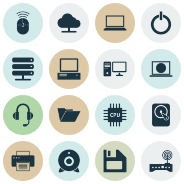 Bilgisayar simgeleri ayarlayın. Web, kişisel bilgisayar, veritabanı ve diğer öğeleri koleksiyonu. Ayrıca klasör, Cpu, Wifi gibi simgeler içerir.