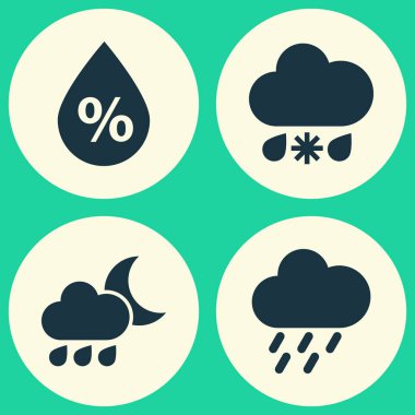 İklim Icons Set. Her gece topluluğu, nem, pislik ve diğer öğeleri. Ayrıca her gece ıslak, Douche, gibi simgeler içerir.