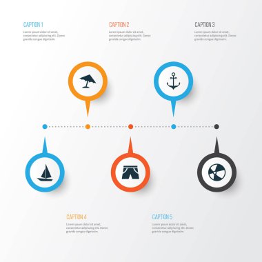 Güneş Icons Set. Gemi, şemsiye, armatür ve diğer öğeleri koleksiyonu. Ayrıca şort, daire, deniz gibi simgeler içerir.