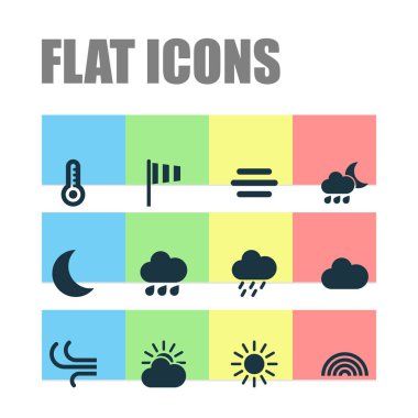 Hava Icons Set. Koleksiyonu her gece, yağmur, sis ve diğer öğeleri. Da içeren sembolleri gibi sıcak, sıcaklık, gökkuşağı.