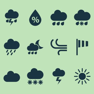 Doğa Icons Set. Pislik, Flash, bayrak ve diğer öğeleri koleksiyonu. Soğuk, nefret, Rüzgar gibi semboller de içerir.