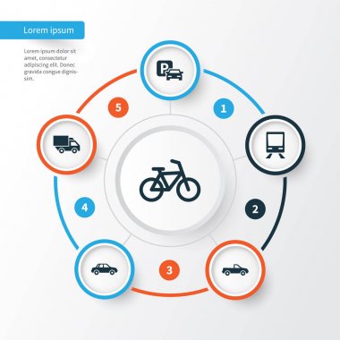 Sevk irsaliyesi Icons Set. Bisiklet, Cabriolet, Van ve diğer öğeleri koleksiyonu. Ayrıca Cabriolet, vagon, Bisiklet gibi simgeler içerir.