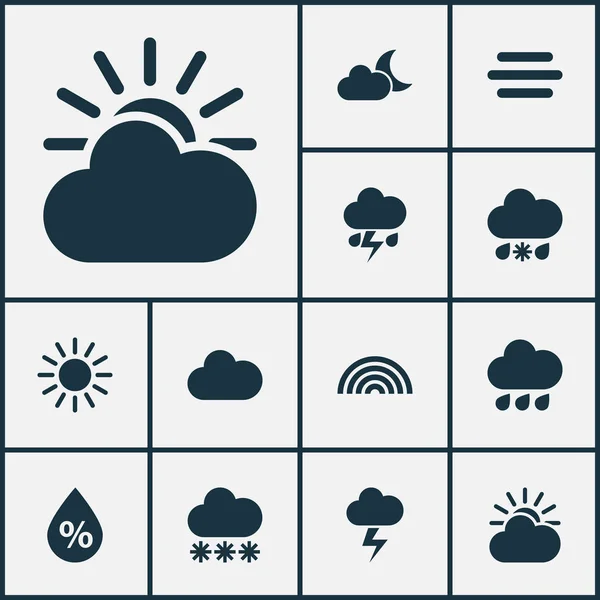 Conjunto de iconos meteorológicos. Colección de Nublado, Rayo, Flash y otros elementos. También incluye símbolos como húmedo, nube, luz . — Archivo Imágenes Vectoriales