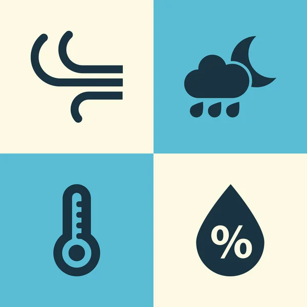 气候图标设置。温度，夜间，微风和其他元素的集合。此外包括符号如热，湿度，冷. — 图库矢量图片