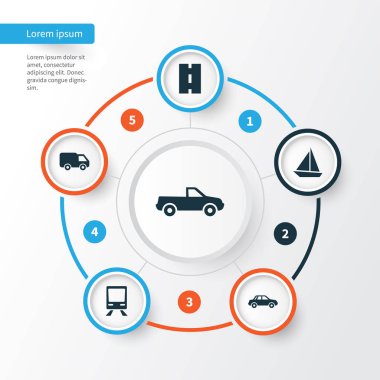 Taşıma simgeler kümesi. Koleksiyon bir şekilde, otomobil, kamyon ve diğer öğeleri. Cabriolet, yelken, yat gibi semboller de içerir.