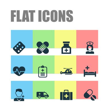 Uyuşturucu Icons Set. Topluluğu analiz eder, dayak, dadı ve diğer öğeleri. Dayak, ambulans, olgu gibi semboller de içerir.