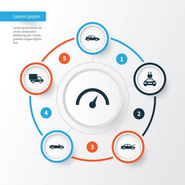 Otomobil Icons Set. Toplama Cabrio modeli, tak, sabitleme ve diğer öğeler. Ayrıca Cabriolet, üstü açık, spor gibi simgeler içerir.