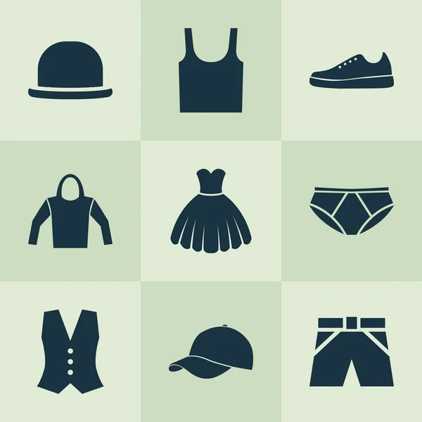 Garment Icons Set. Collection Of Singlet, Trilby, Briefs And Other Elements. Also Includes Symbols Such As Hoodie, Singlet, Briefs. — Stock Vector