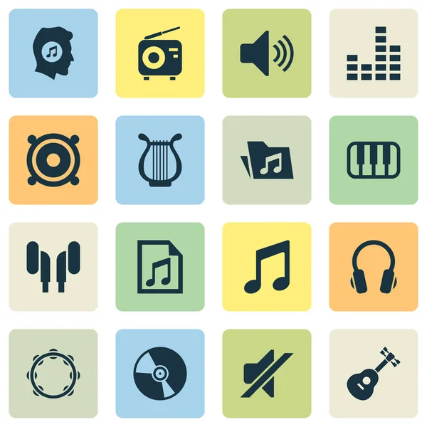 Muziek Icons Set. Collectie van Equalizer, stilte, Tuner en andere elementen. Ook symbolen zoals toetsenbord, spreker, muziek. — Stockvector