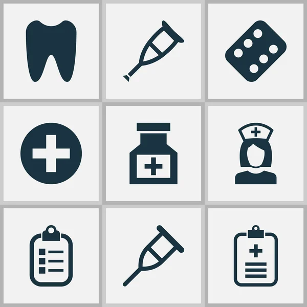 Medizin-Ikonen gesetzt. Sammlung von Ständer, Marke, Spitze Elemente. enthält auch Symbole wie Heilung, Medizin, Ständer. — Stockvektor