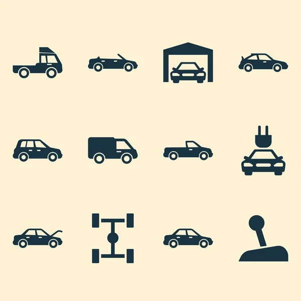 Ensemble d'icônes de voiture. Collection De Van, Crossover, Réparation Et Autres Éléments. Comprend également des symboles tels que pick-up, camion, empattement . — Image vectorielle
