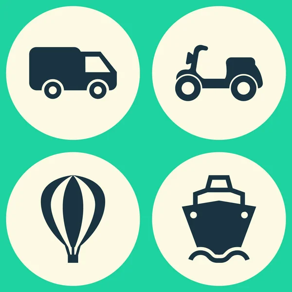 交通工具图标集。油罐车、 卡车、 出一些雪球和其他元素的集合。此外包括船舶、 货物、 气球等符号. — 图库矢量图片