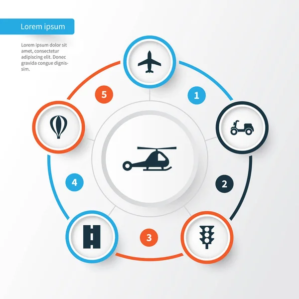 Transportation Icons Set. Collection Of Way, Skooter, Airship And Other Elements. Also Includes Symbols Such As Aircraft, Motorbike, Air. — Stock Vector