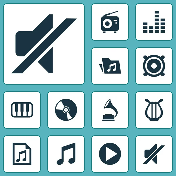 Multimedia Icons Set. Collectie van Dossier, Equalizer, Lyra en andere elementen. Ook symbolen zoals afspeellijst, Mixer, map. — Stockvector