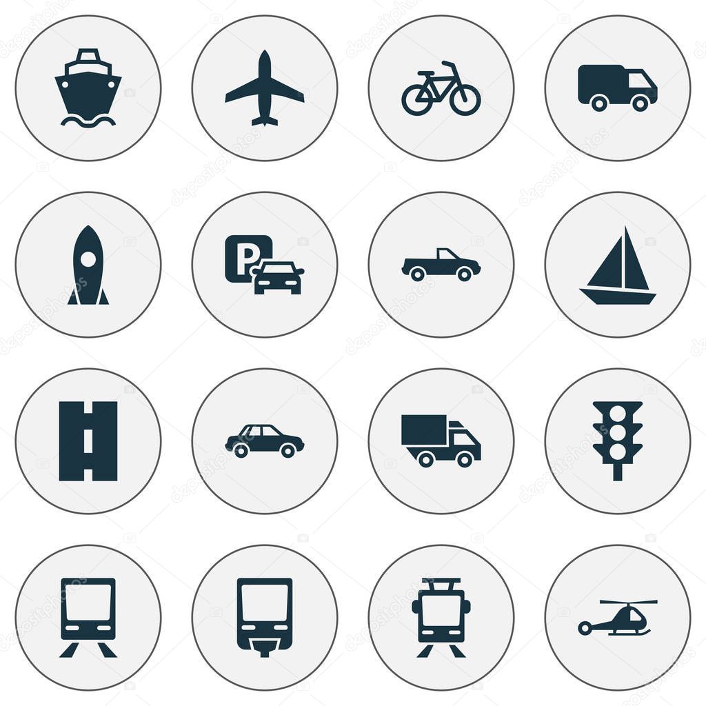 Transport Icons Set. Collection Of Spaceship, Railway, Way And Other Elements. Also Includes Symbols Such As Bike, Chopper, Traffic.