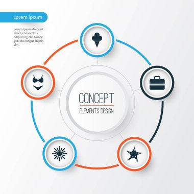 Sıcak Icons Set. Yıldız, tatlılar, Bagaj ve diğer öğeleri koleksiyonu. Ayrıca krem, takım elbise, tatlılar gibi simgeler içerir.