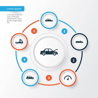Araba Icons Set. Sabitleme, Chronometre, otomobil ve diğer öğeleri koleksiyonu. Ayrıca araba, Van, otomobil gibi simgeler içerir.