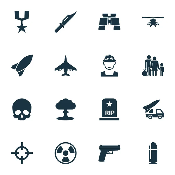 Боевой набор иконок. Коллекция беглецов, ракет, разрывов и других элементов. Also Includes Symbols such as Bullet, Scalper, Chopper . — стоковый вектор