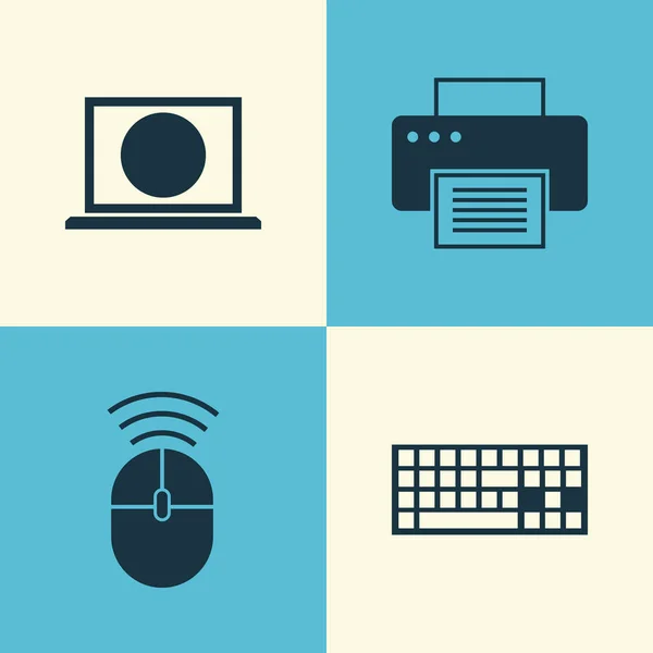Ноутбук Icons Set. Коллекция Web, Computer Mouse, Printing Machine and Other Elements. Also Includes Symbols such as Mouse, Machine, Keyboard . — стоковый вектор