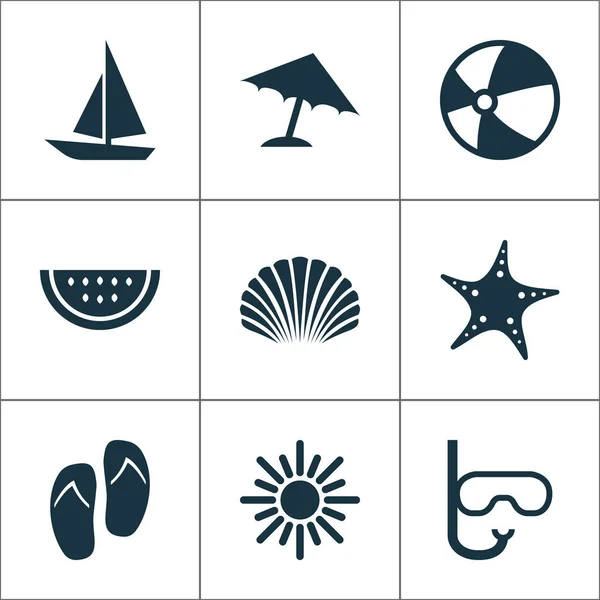 Sun Icons Set. Colección de tubo, bolas, parasol y otros elementos. También incluye símbolos como voltear, mar, correas . — Archivo Imágenes Vectoriales