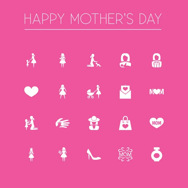 Anneler günü simgesi tasarım konsepti. Bayan, Mam ve erkek 20 gibi öğeleri kümesi. Anne, Ayakkabı ve çanta için güzel sembolleri. — Stok Vektör