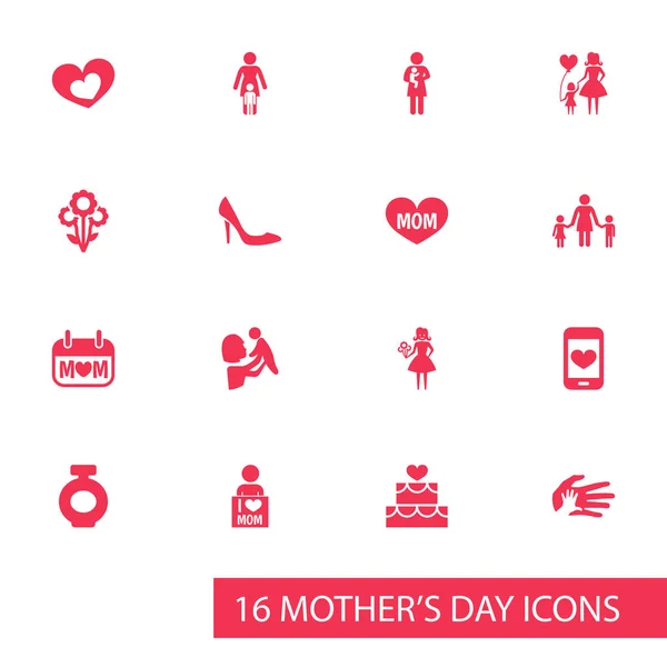 Matek dzień ikona koncepcja. Zestaw 16 takie elementy jak noworodka, dziecka i kształt. Piękne symbole dla dnia, miłość i buty. — Wektor stockowy