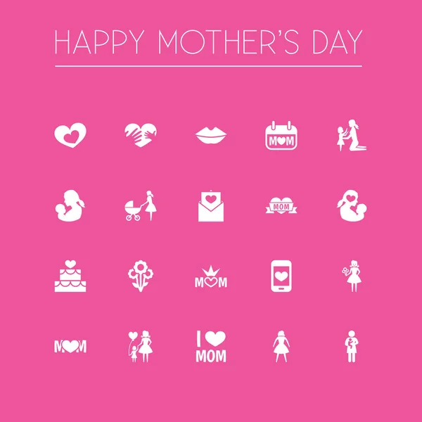 Mothers Day Icon Design Concept. Set Of 20 Such Elements As Hands, Design, Holiday. Beautiful Symbols For Loving, Mom And Mother.
