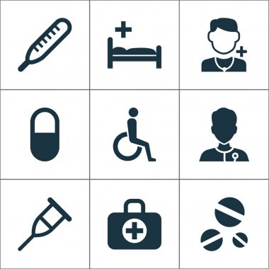 Uyuşturucu Icons Set. Mercury, Stand, özürlü öğeler topluluğu. Ayrıca hastalık, hemşire, sağlıklı gibi simgeler içerir.