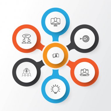 İş yönetimi simgeler kümesi. Birlikte çalışma çözümü, büyük an, diyalog ve diğer öğeleri koleksiyonu. Sosyal, kimlik, kartı gibi semboller de içerir.