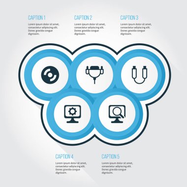 Bilgisayar donanım simgeleri ayarlayın. Pc, taşınabilir bellek, dizüstü bilgisayar ve diğer öğeleri koleksiyonu. Ayrıca dişli, Usb, Cd gibi simgeler içerir.