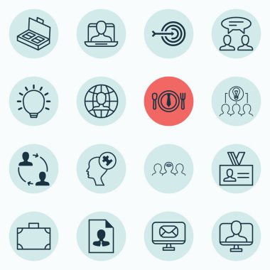 Set Of 16 Business Management Icons. Includes Social Profile, Authentication, Collaborative Solution And Other Symbols. Beautiful Design Elements. clipart