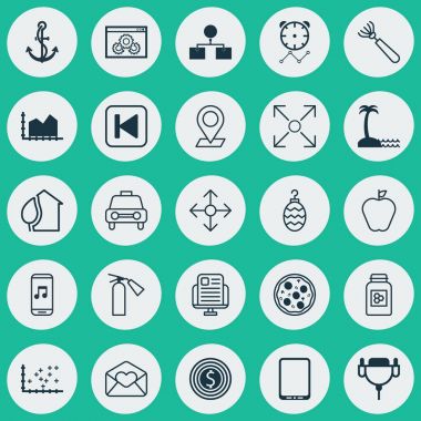 25 evrensel düzenlenebilir simgeler kümesi. Web, mobil ve App tasarım için kullanılabilir. Tadı elma, Vga kablosu, taksi ve daha fazlası gibi unsurları içerir.