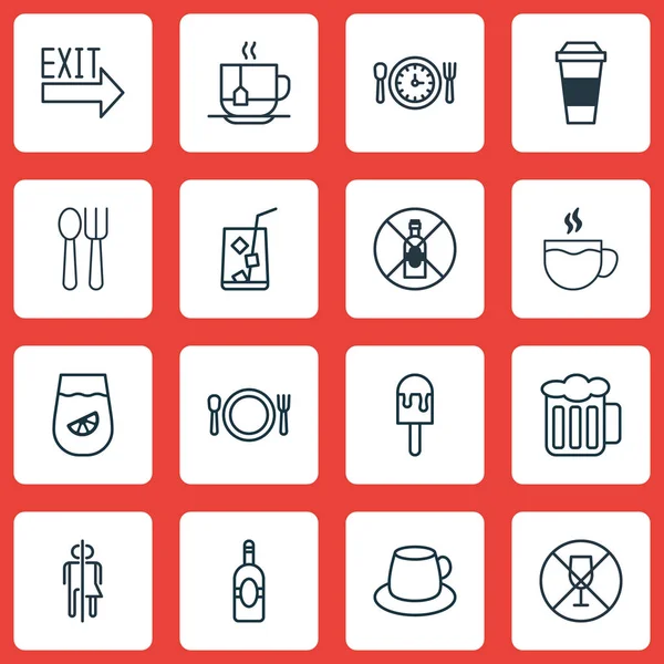 Set Of 16 Meal Icons. Includes Cutlery, Lolly, Coffee Cup and Other Symbols. Элементы дизайна . — стоковый вектор