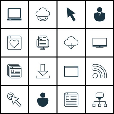 16 Web simgeler kümesi. Fare, Program, hesap ve diğer simgeleri içerir. Güzel tasarım öğeleri.