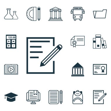 16 eğitim simgeler kümesi. E-eğitim, belge dava, mezuniyet ve diğer simgeleri içerir. Güzel tasarım öğeleri.