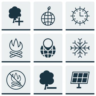 9 Eko simgeler kümesi. PIN Earth, kar, dünya ekoloji ve diğer simgeleri içerir. Güzel tasarım öğeleri.