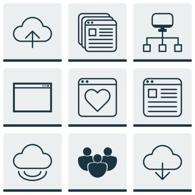 9 Online bağlantı simgeler kümesi. Veri içerir eşitlemek, Web yer imleri, sayfa düzeninin ve diğer simgeler. Güzel tasarım öğeleri.