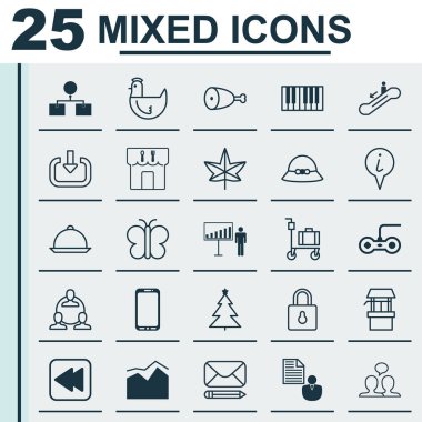 25 evrensel düzenlenebilir simgeler kümesi. Web, mobil ve App tasarım için kullanılabilir. Geri sarma, Smartphone, proje tanıtımı ve daha fazlası gibi unsurları içerir.