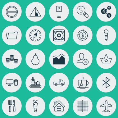 25 evrensel düzenlenebilir simgeler kümesi. Web, mobil ve App tasarım için kullanılabilir. Kamp House gibi unsurları Jet, araç araba ve daha fazlasını içerir.