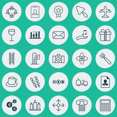 25 evrensel düzenlenebilir simgeler kümesi. Web, mobil ve App tasarım için kullanılabilir. İleti, Bagaj inceden inceye gözden geçirmek, Jet ve daha fazlası gibi unsurları içerir.