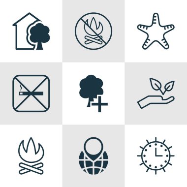 9 ekoloji simgeler kümesi. Şenlik ateşi, dünya, Sigara ve diğer semboller kazanmak içerir. Güzel tasarım öğeleri.