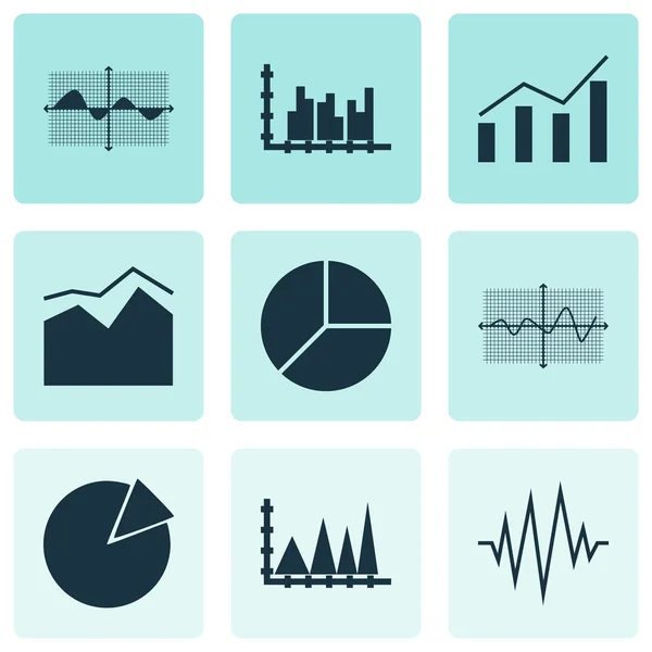 Serie di grafici, diagrammi e icone statistiche. Collezione di simboli di qualità premium. Le icone possono essere utilizzate per la progettazione di web, app e UI. — Vettoriale Stock