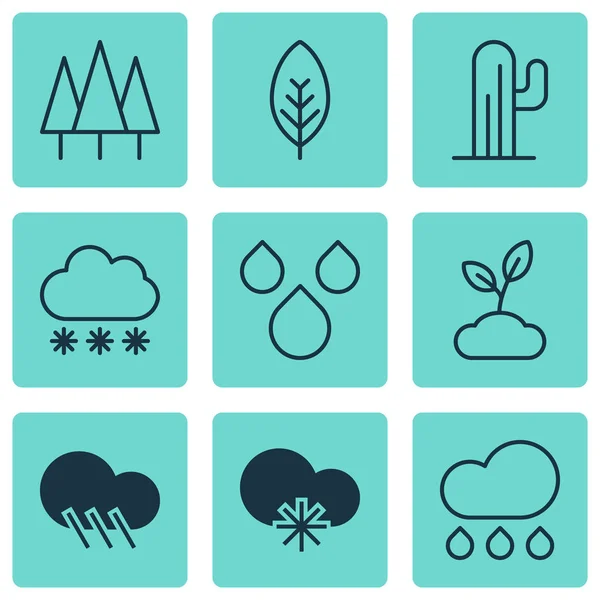 Set Of 9 Landscape Icons. Includes Plant, Raindrop, Water Drops And Other Symbols. Beautiful Design Elements.