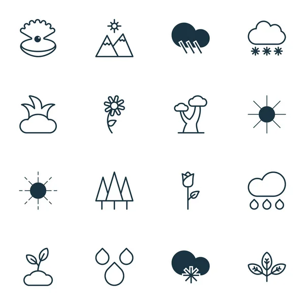 Set Of 16 World Icons. Includes Raindrop, Sunflower, Sun And Other Symbols. Beautiful Design Elements. — Stock Vector