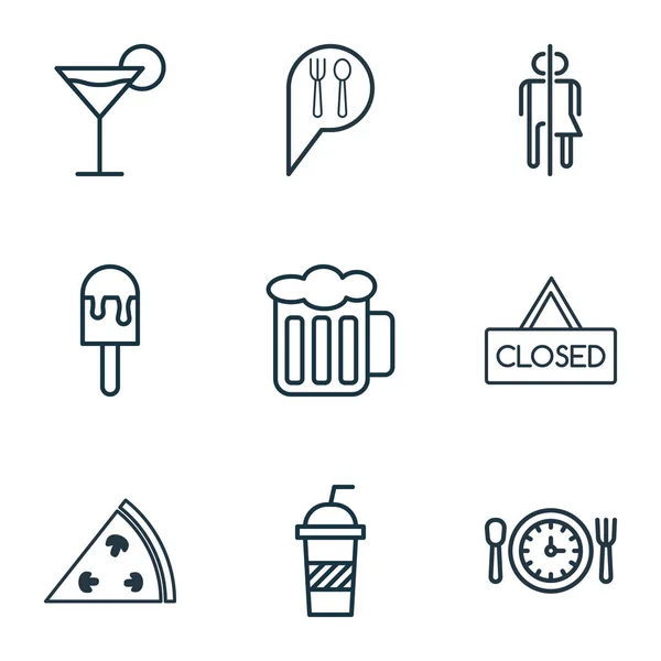 Set Of 9 Restaurant Icons. Includes Ale, Pepperoni, Lolly And Other Symbols. Beautiful Design Elements. — Stock Vector